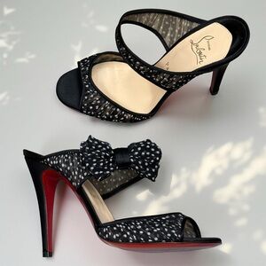 Christian Louboutin Miss Chief Mules Black/White Polkadot Crepe Satin/Chiffon 39